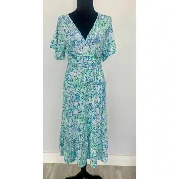 Lilly Pulitzer Juliet Ruffle Midi Dress in Surf Blue Soleil It On Me size Small - Picture 10 of 11